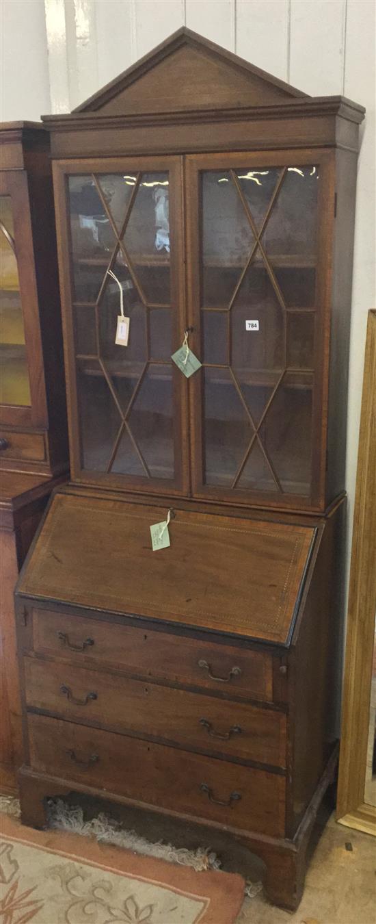 Edwardian inlaid mahogany bureau bookcase